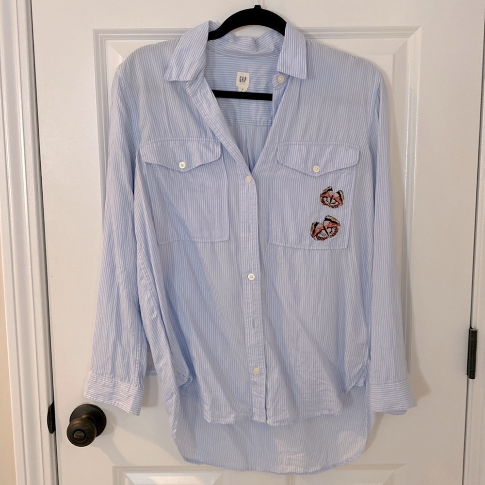 GAP Embroidered Pinstripe Button Down